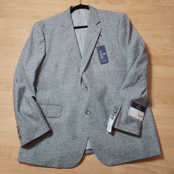 NWT Stafford Linen Blend Grey Blazer Jacket Sports Coat Men's Size 46 46R